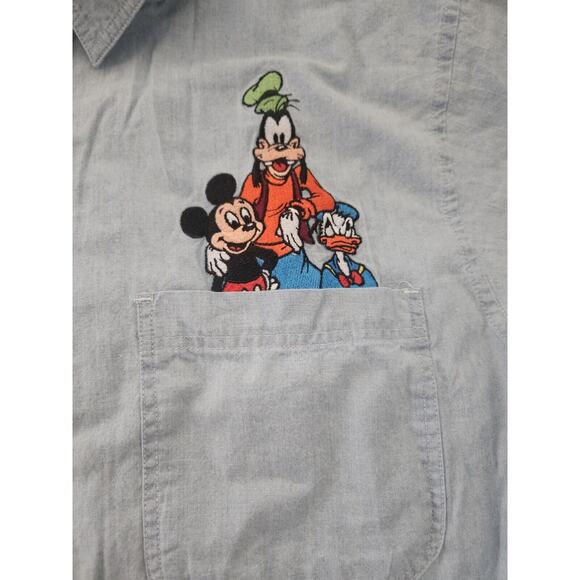 Vtg 90s Embroidered Mickey Inc Cotton Long Sleeve Jean Button Up Shirt Size XL - Picture 2 of 10